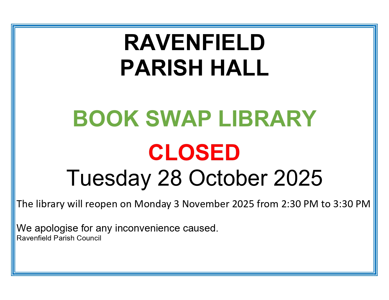 Ravenfield Parish Hall - Book Swap Library